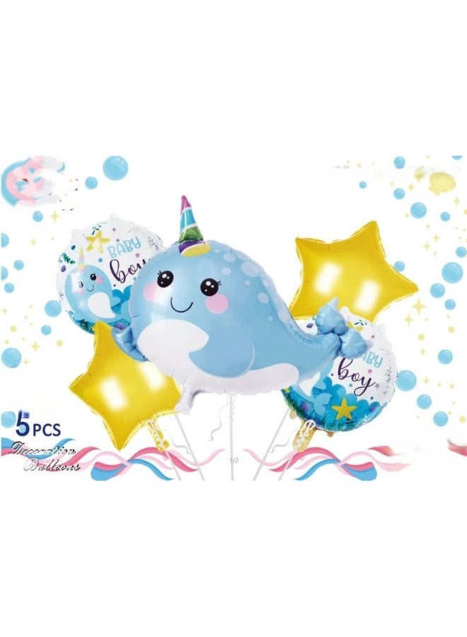 Baby Boy Shower Balloons (5 Pieces) - Charming Decorations for Celebrations and Welcome Parties - Image 1